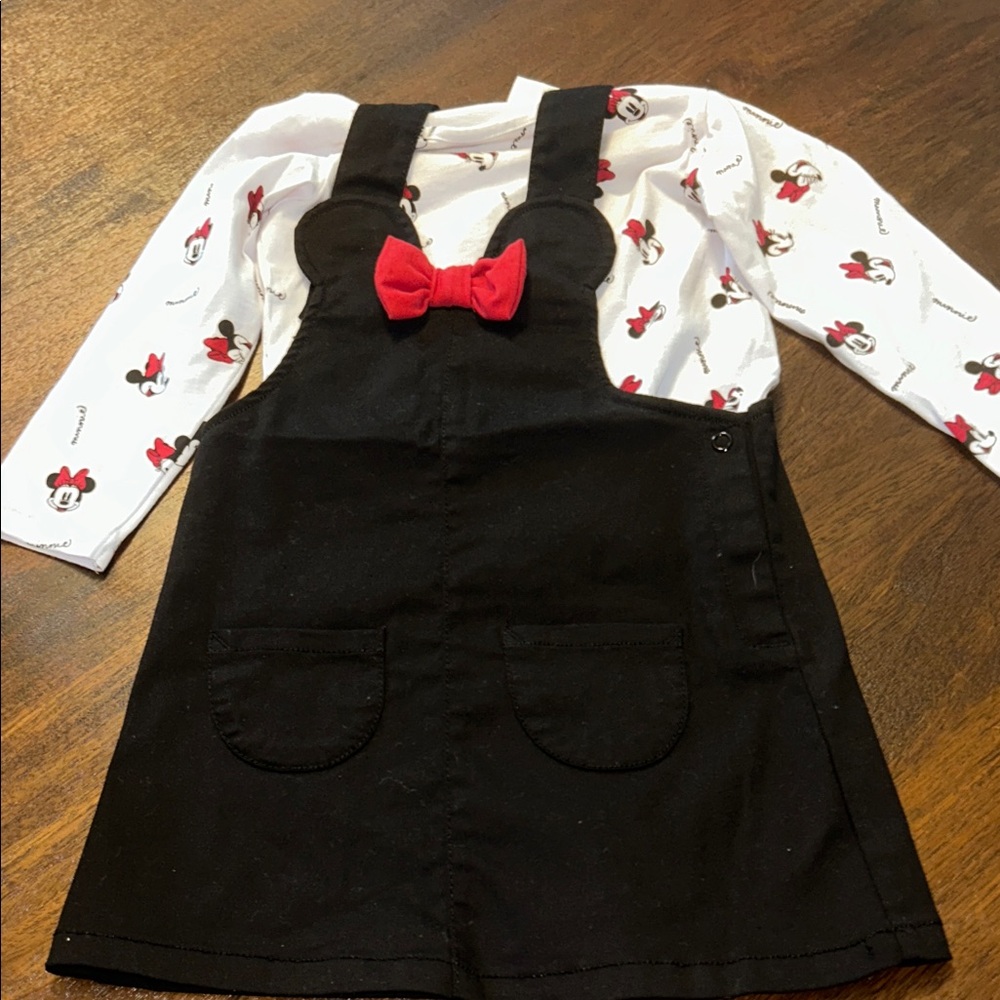 Disney Black Dress with Red Bow and White Mickey Top